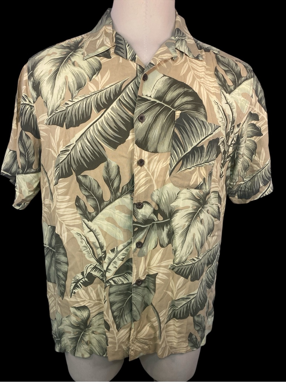 Panama Jack Tropical Leaf Button-Up Shirt in Beige and Olive Men’s XL